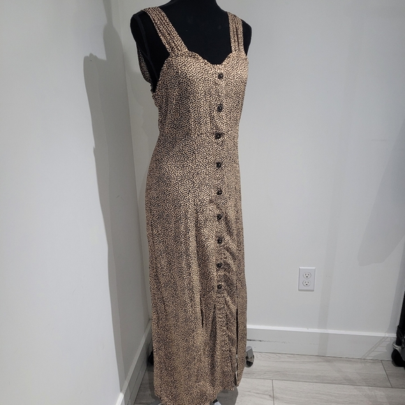 Dex Women's Sweetheart Neck Leopard Spot Buttoned Maxi Dress Small Brown Black - Picture 2 of 11